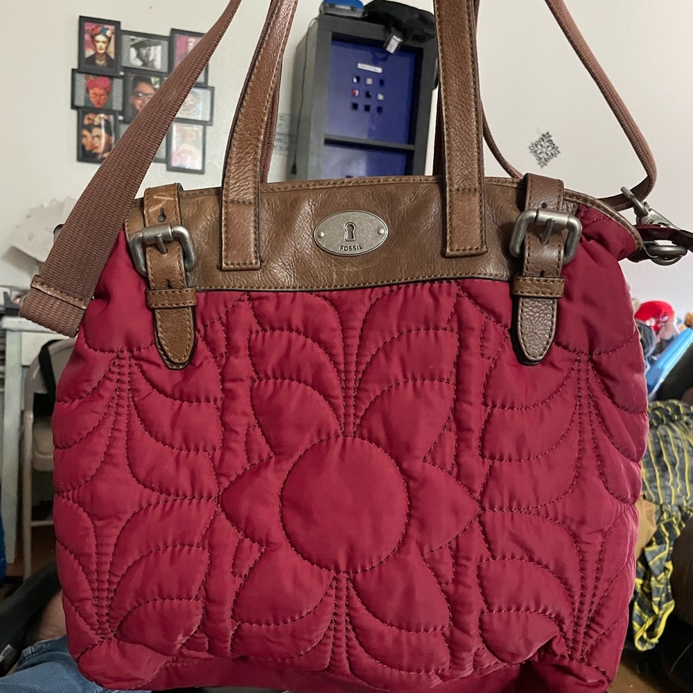 Red and Brown Leather Fossil Cross Body Purse